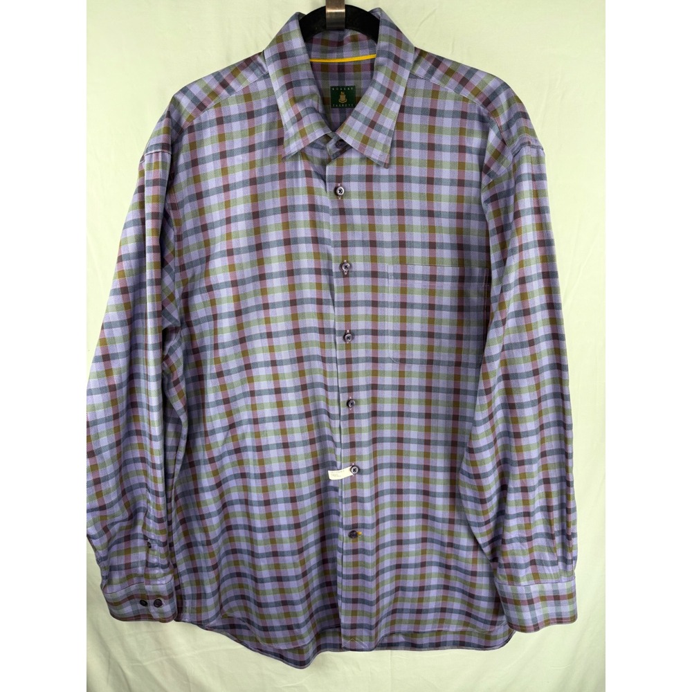 Robert Talbott Mens Purple Green Plaid Long Sleeve‎ Button Down Shirt Sz XL 18"